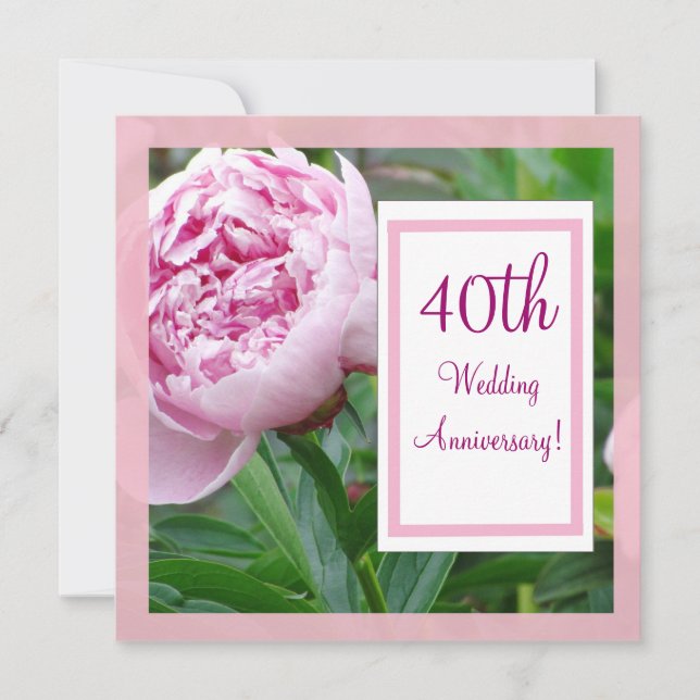 Invitation 40e anniversaire de mariage Pink Peony (Devant)