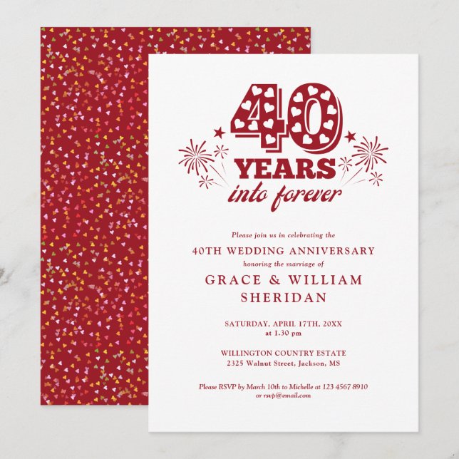 Invitation 40e anniversaire de Mariage pour toujours (Devant / Derrière)