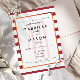 Invitation 40e anniversaire de mariage Rayure de rubis Art dé