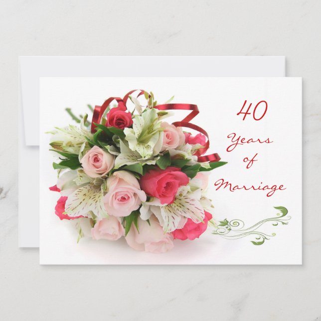 Invitation 40e anniversaire de Mariage. Rose et lys (Devant)