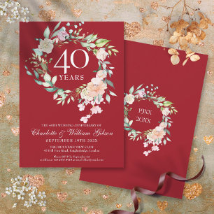 Invitation 40e anniversaire de Mariage Rose Garland Ruby