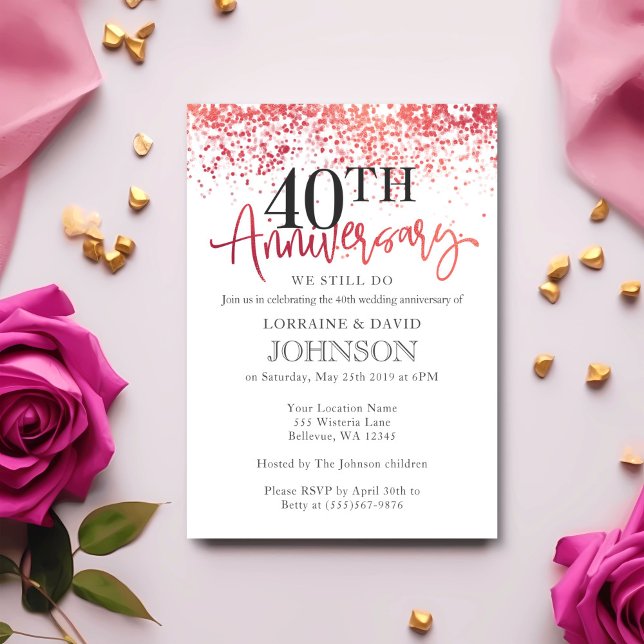 Invitation 40e anniversaire de mariage rose rouge pétillant (Créateur téléchargé)