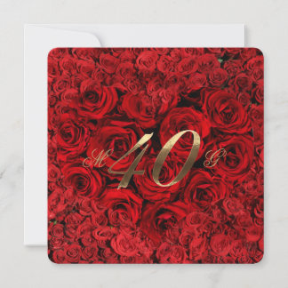Invitation 40e Anniversaire de Mariage Roses Rouges Cœur Élég