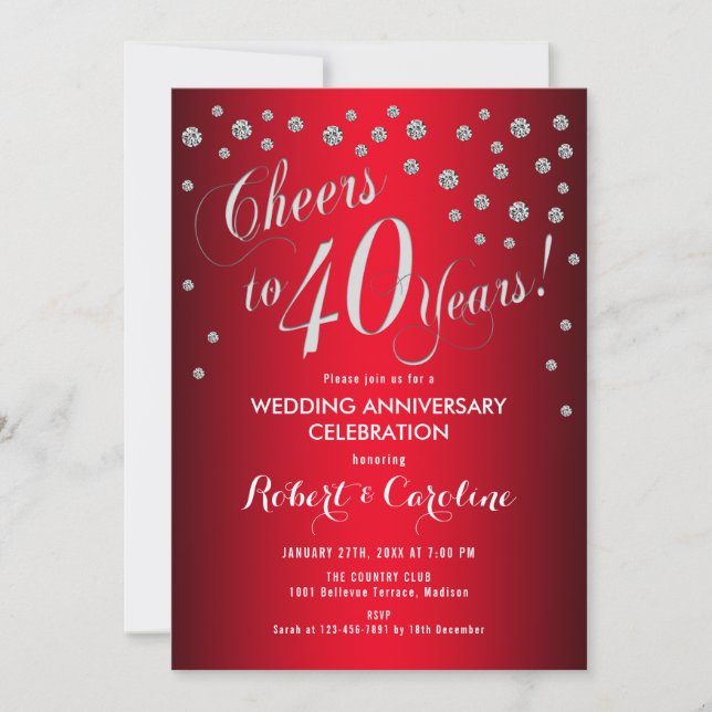 Invitation 40e anniversaire de mariage - Rouge & Argent (Devant)