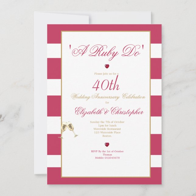Invitation 40e anniversaire de mariage Rouge Elégant Un Ruby  (Dos)