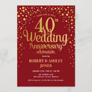 Invitation 40e anniversaire de mariage - Rouge rubis et or