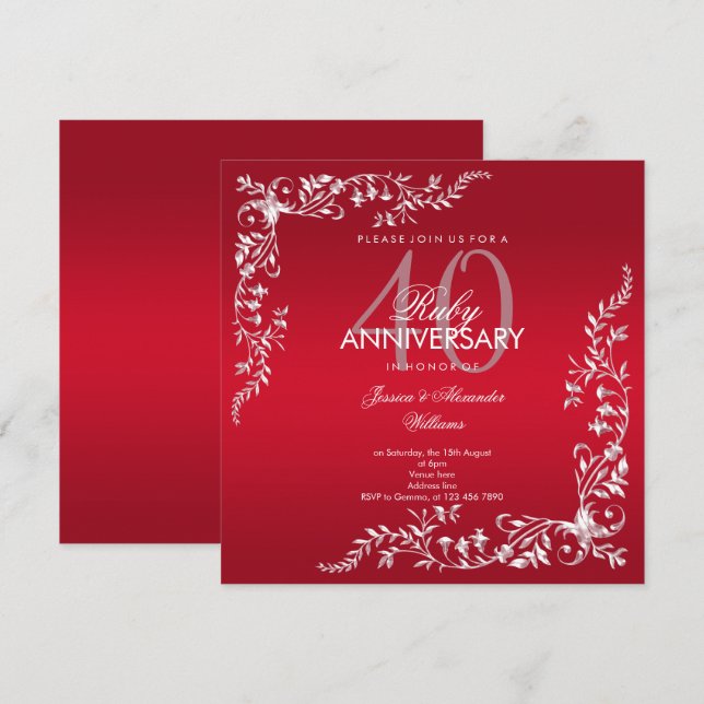 Invitation 40e anniversaire de mariage Rubis (Devant / Derrière)