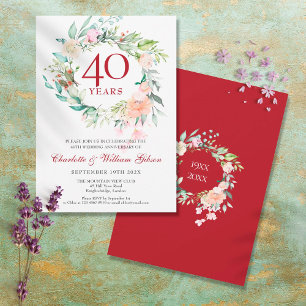 Invitation 40e anniversaire de mariage Rubis Aquarelle Floral