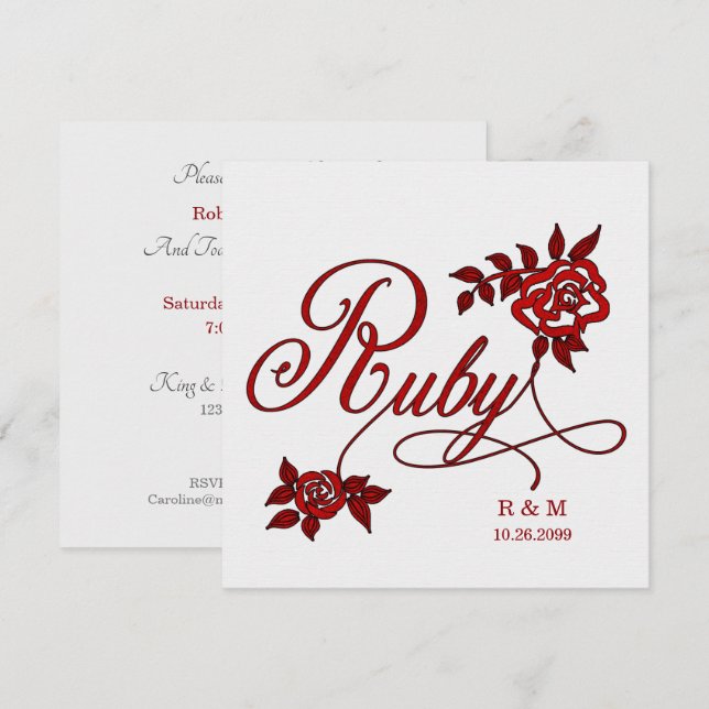 Invitation 40e anniversaire de mariage rubis avec date et ini (Devant / Derrière)
