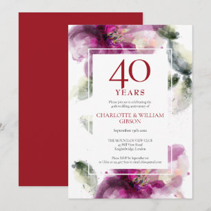 Invitation 40e Anniversaire de Mariage Rubis Chic Fleurs de L