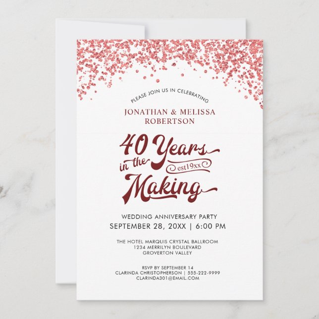 Invitation 40e anniversaire de mariage Rubis Confetti (Devant)