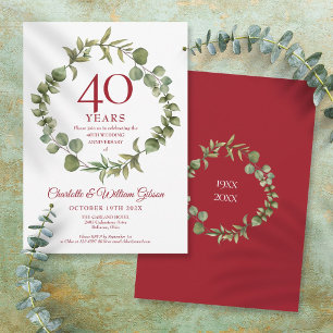 Invitation 40e anniversaire de mariage Rubis Élégant Guirland
