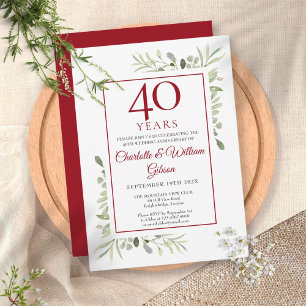 Invitation 40e anniversaire de mariage Rubis Élégante verdure