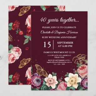 Invitation 40e anniversaire de mariage rubis Floral Vintage