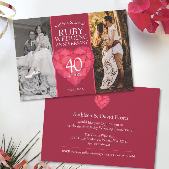 Invitation 40e anniversaire de mariage rubis maintenant puis  (Créateur téléchargé)