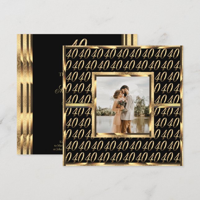 Invitation 40e anniversaire de mariage Rubis Noir et Or (Devant / Derrière)