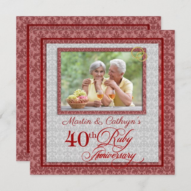 Invitation 40e anniversaire de mariage Rubis Rouge et Argent (Devant / Derrière)