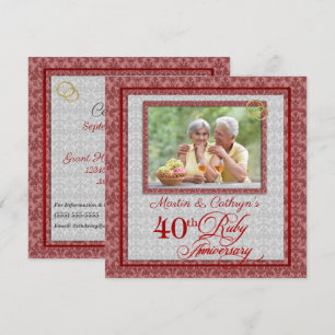 Invitation 40e anniversaire de mariage Rubis Rouge et Argent