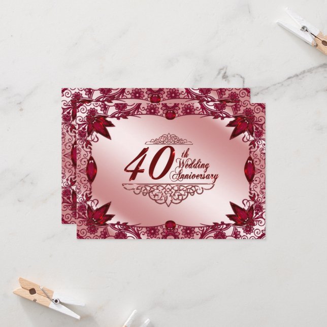 Invitation 40e anniversaire de mariage Ruby 4,5x6, (Devant/Arrière en situation)