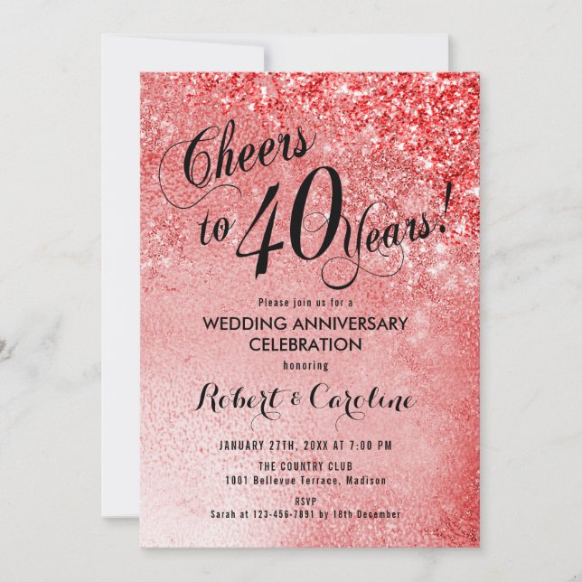Invitation 40e anniversaire de mariage Ruby Red (Devant)