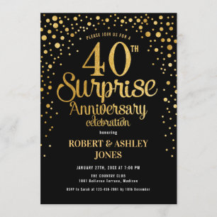 Invitation 40e anniversaire de Mariage surprise - Noir et or