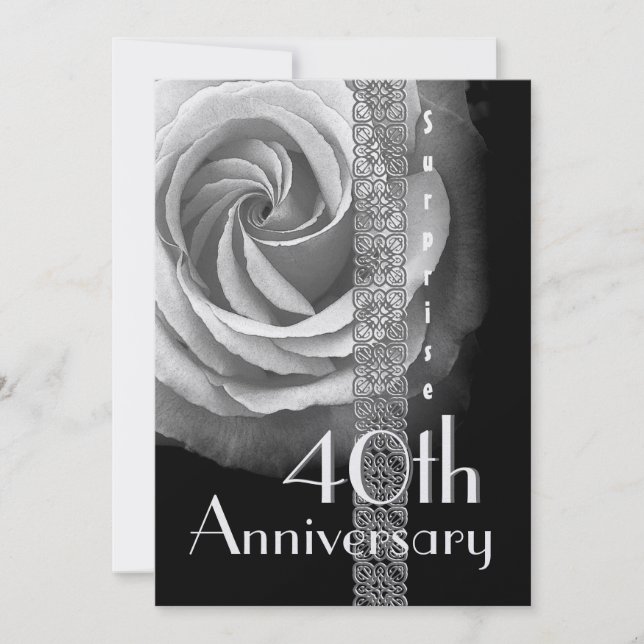Invitation 40e anniversaire de mariage surprise Rose argentée (Devant)