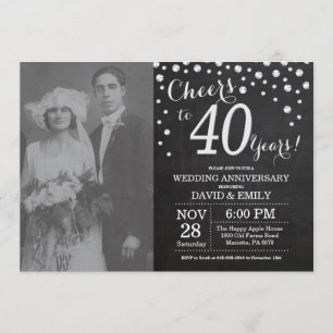 Invitation 40e Anniversaire de Mariage Tableau Noir Argent
