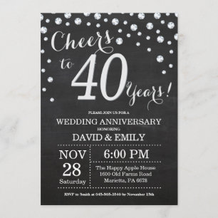 Invitation 40e anniversaire de mariage tableau noir argent