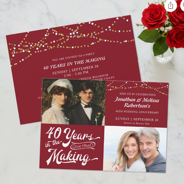 Invitation 40e anniversaire de mariage Then & Now Photos Fête (Créateur téléchargé)