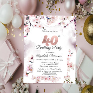 Invitation 40e anniversaire de naissance Fleur de cerisier 