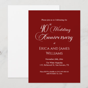 Invitation 40e anniversaire de Ruby Mariage Élégant script