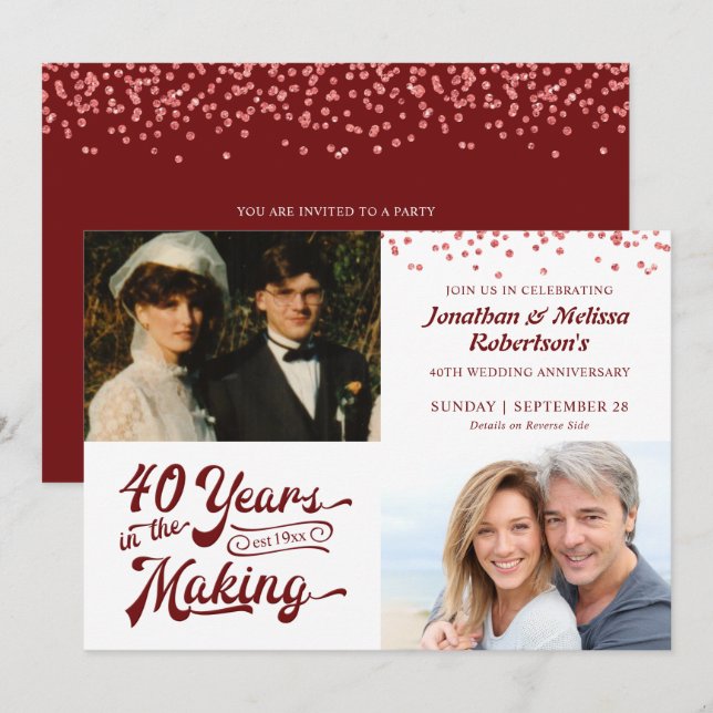 Invitation 40e anniversaire de Ruby, photos de l'époque et d' (Devant / Derrière)