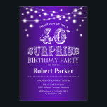 Invitation 40e anniversaire de surprise - blanc pourpre<br><div class="desc">Invitation surprise 40e anniversaire de fête. Design blanc violet avec guirlandes de fées. Design élégant parfait pour une célébration anniversaire surprise et classe.</div>