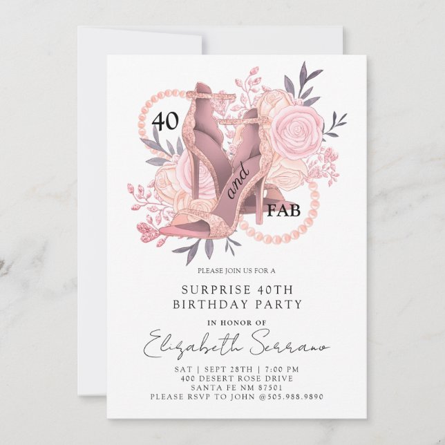 Invitation 40e anniversaire de surprise | Haut talons Rose (Devant)