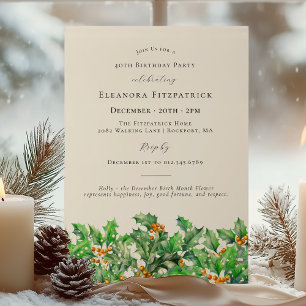 Invitation 40e anniversaire Décembre Mois de naissance Fleur 