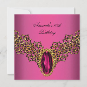 Invitation 40e Anniversaire dentelle rose or bijou sauvage
