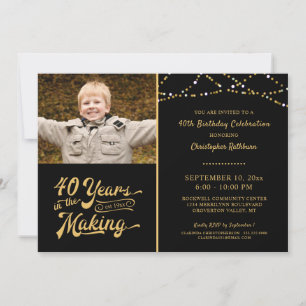 Invitation 40e Anniversaire DES ANNÉES DE TRAVAIL Noir et Or