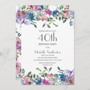 Invitation 40e anniversaire des femmes florales violettes ble