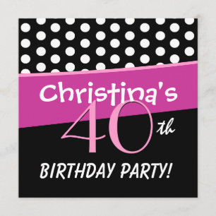Invitation 40e anniversaire des Pois noirs blancs roses W316