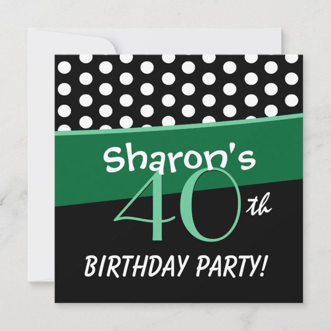 Invitation 40e anniversaire des Pois noirs blancs verts W315 (Devant)