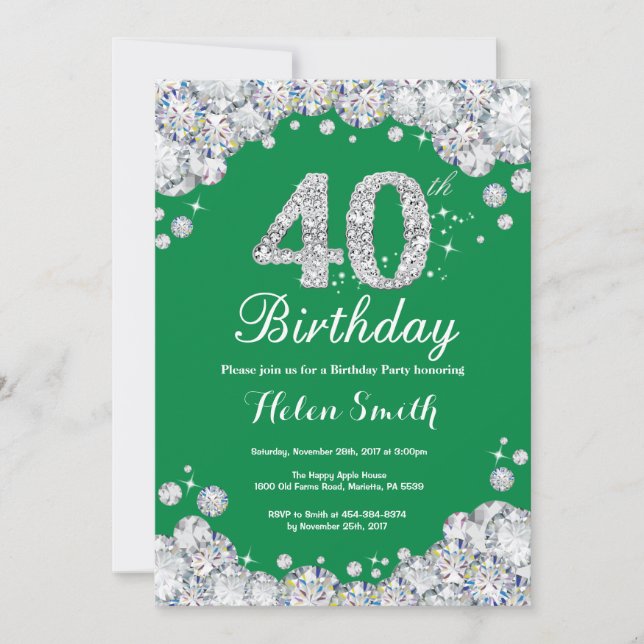 Invitation 40e anniversaire Diamant vert et argent (Devant)