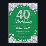 Invitation 40e anniversaire Diamant vert et argent<br><div class="desc">40e Invitation d'anniversaire. Diamant de la Rhénanie verte et argentée. Élégant invitation du Bassin d'Anniversaire. Anniversaire adulte. Les femmes,  anniversaire. Hommes Anniversaire.
Pour plus de personnalisation,  cliquez sur le bouton "Customiser" et utilisez notre outil de conception pour modifier ce modèle.</div>
