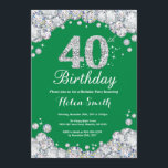 Invitation 40e anniversaire Diamant vert et argent<br><div class="desc">Invitation du 40e anniversaire. Diamant de strass vert et argent. Élégant invitation de Bassorh Anniversaire. Anniversaire adulte. Femmes Anniversaire. Hommes Anniversaire. Pour plus de personnalisation,  cliquez sur le bouton "Customiser" et utilisez notre outil de conception pour modifier ce modèle.</div>