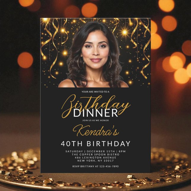 Invitation 40e anniversaire Dîner Gold et Black Photo (Créateur téléchargé)