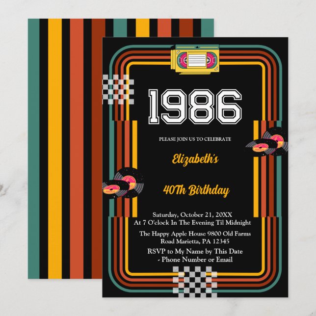 Invitation 40e anniversaire Disco Cassette Rétro 1 (Devant / Derrière)