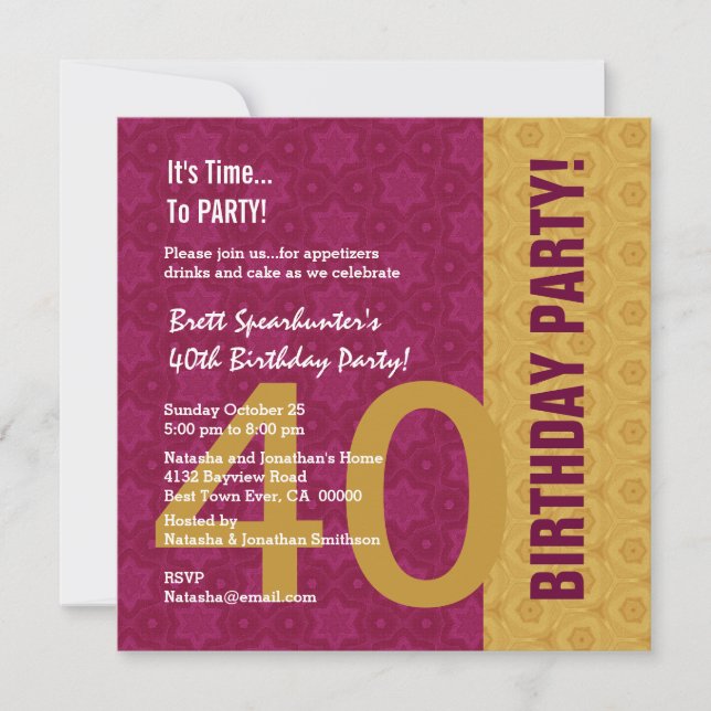 Invitation 40e anniversaire d'or moderne et marron Funny D848 (Devant)