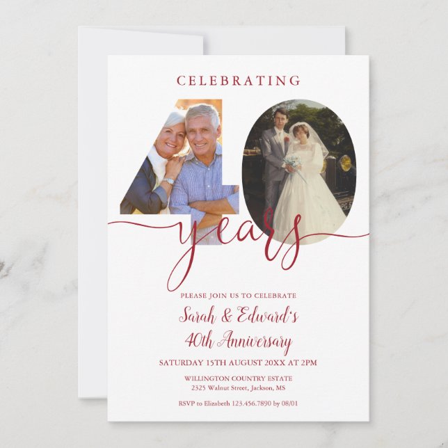 Invitation 40e anniversaire du Mariage 2 Photo Ruby (Devant)