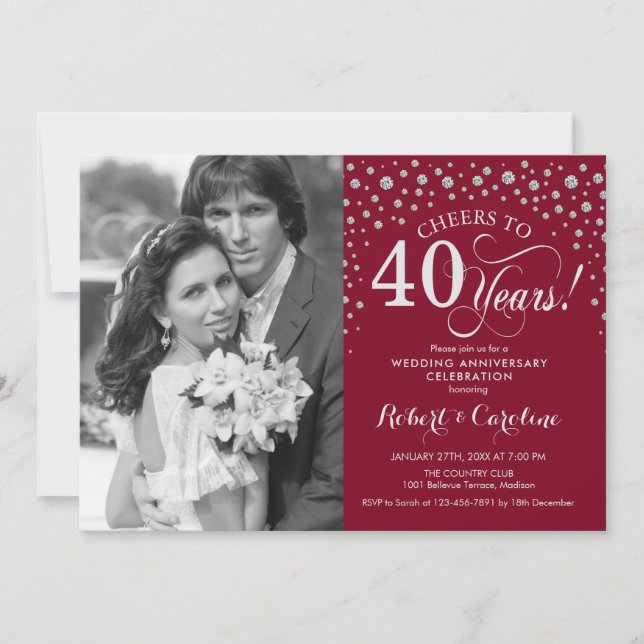 Invitation 40e anniversaire du Mariage avec photo - Argent ro (Devant)