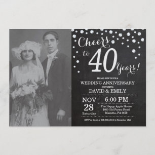 Invitation 40e anniversaire du Mariage Chalkboard noir argent