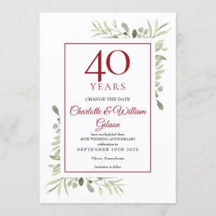Invitation 40e anniversaire du Mariage Changer la date de la